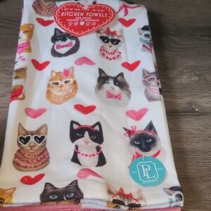 Cat-Themed Kitchen Towel Set- White and Pink